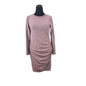 BomBom large Sexy pink sparkly ruched bodycon long sleeve holiday party dress 
￼